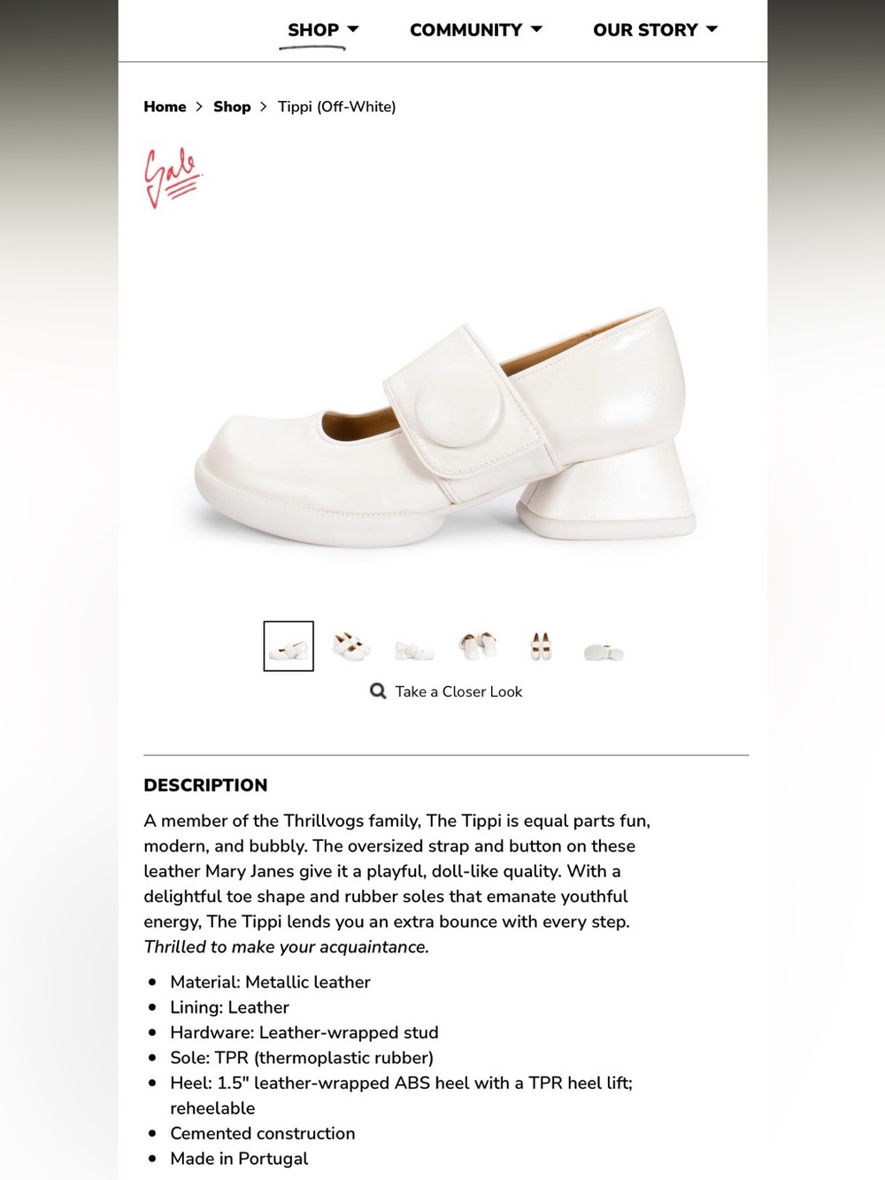 John Fluevog Cream Mary Jane Loafers with Strap